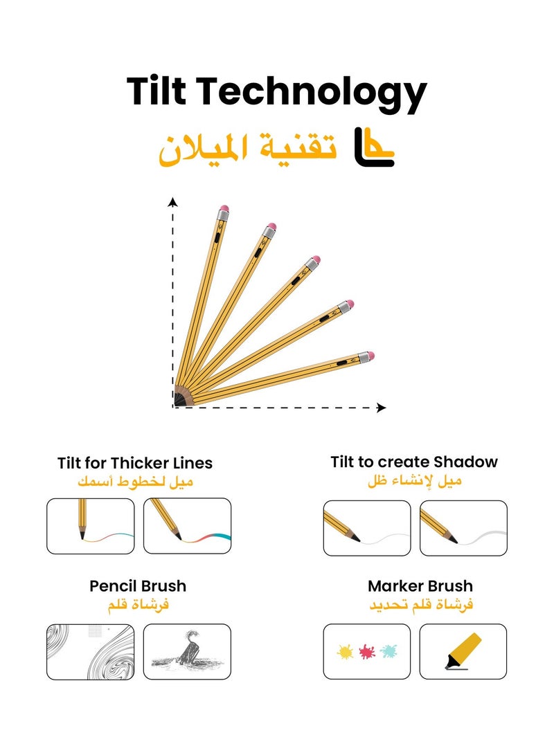 تاينيموس قلم ايباد بنسل برو سكتش ستايلس إلكتروني رقمي نشط ذكي بميزة شحن سريع و رفض راحة اليد لجهاز أبل ايباد 2018 وما بعد أسود وأصفر - Image 4